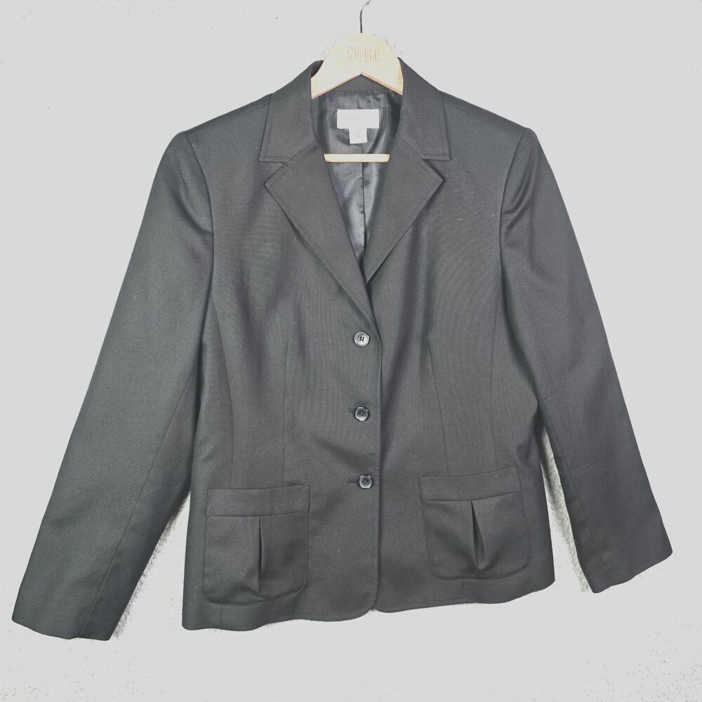 Talbots Petites Blazer Black 12P Silk Cotton Tailored Workwear Classic